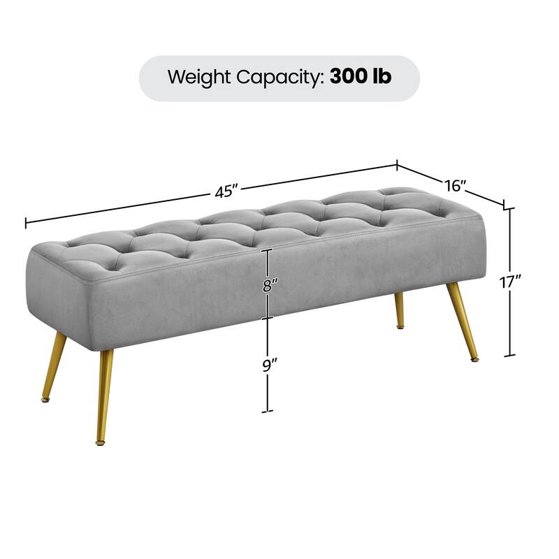 Yaheetech Upholstered Footstool Velvet Ottoman Button-Tufted Table Bench - 45"×16"×17"
