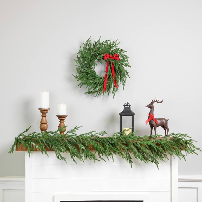 Frosted Norfolk Pine Artificial Christmas Wreath - 20" - Unlit
