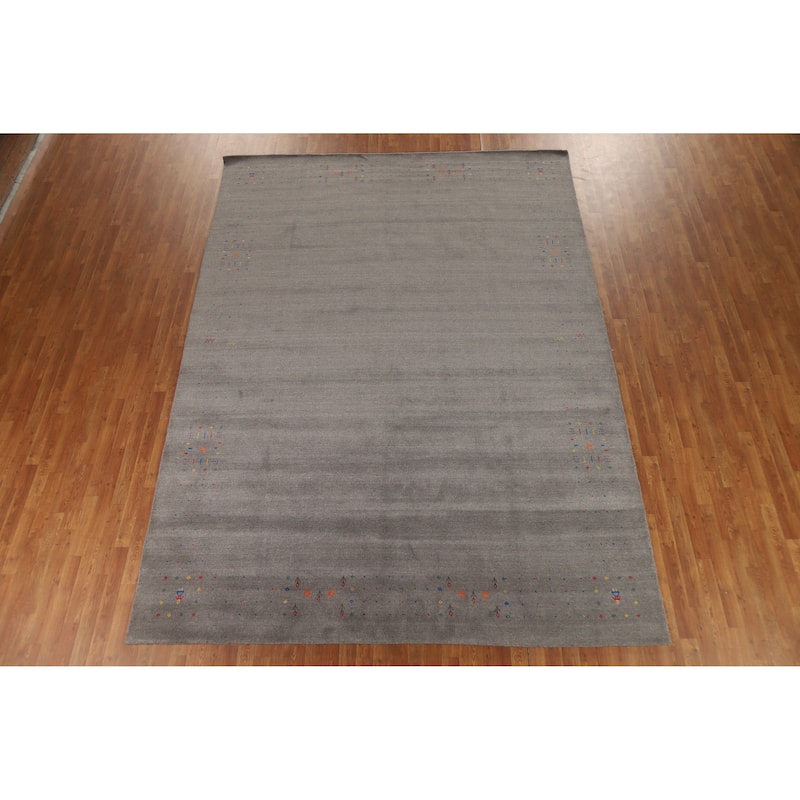 Hand Knotted Oriental 100% Wool Carpet Tribal Tribal Greys & Charcoal Gabbeh Area Rug - 12' 3'' X 8' 11''