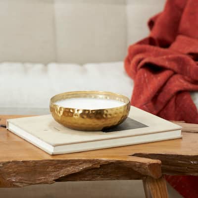 White Wax Scented Hammered 20 oz 3 Wick Candle with Gold or Silver or Copper Container Bowl