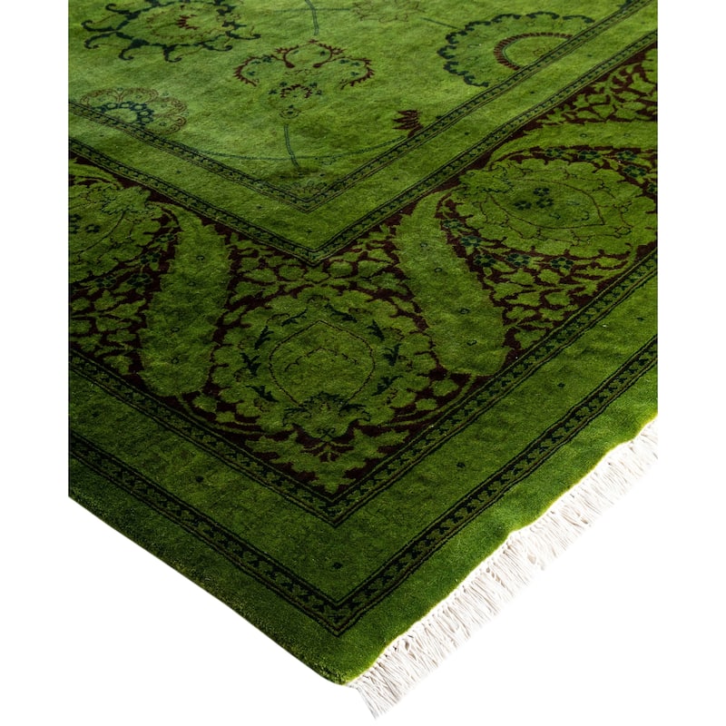 Overdyed One-of-a-Kind Hand-Knotted Area Rug - Green - 9' 4" x 12' 2"