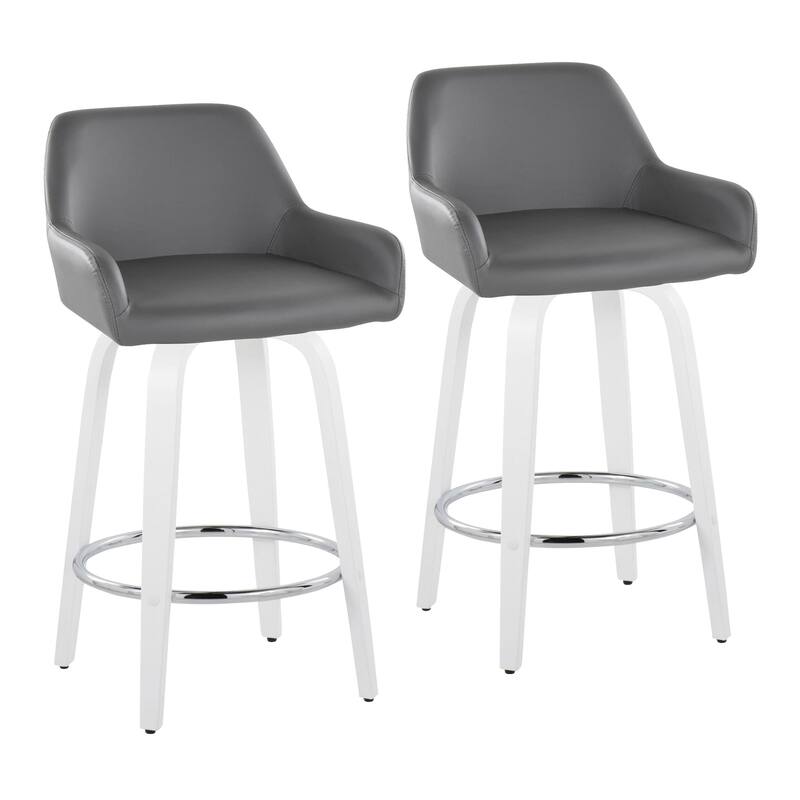 Porch & Den Galloti 26" Counter Stool with White Bent Wood Legs (Set of 2) - Grey Faux Leather