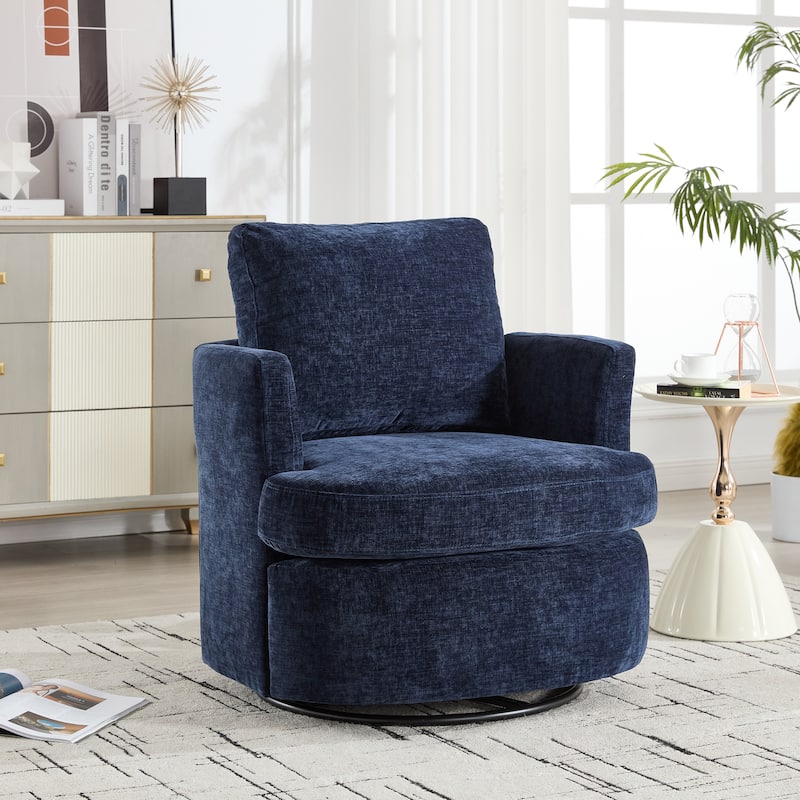 Swivel Chair:Metal 360 Degree Rotating Chassis,Chenille Fabric - Blue