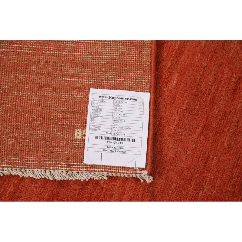 Orange Modern Gabbeh Oriental Foyer Rug Hand-Knotted Wool Carpet - 3'0"x 5'0"