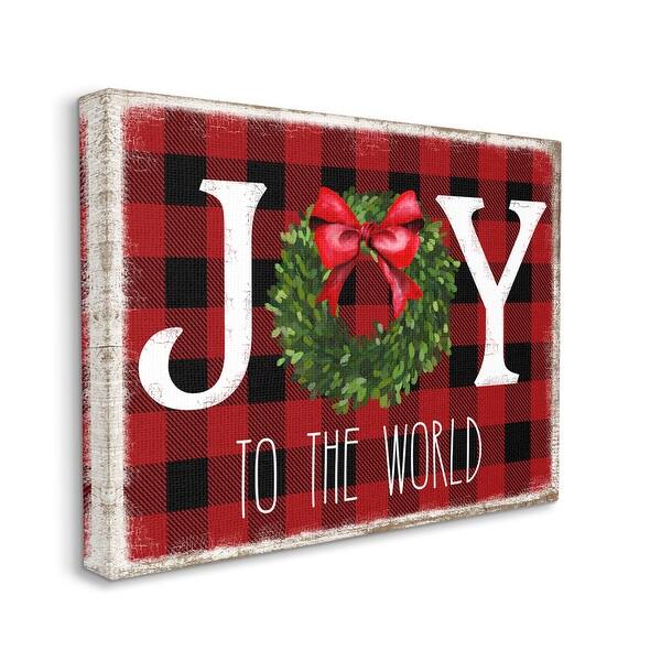 slide 1 of 5, Stupell Industries Joy To World Christmas Charm Buffalo Plaid Canvas Wall Art - Multi-Color