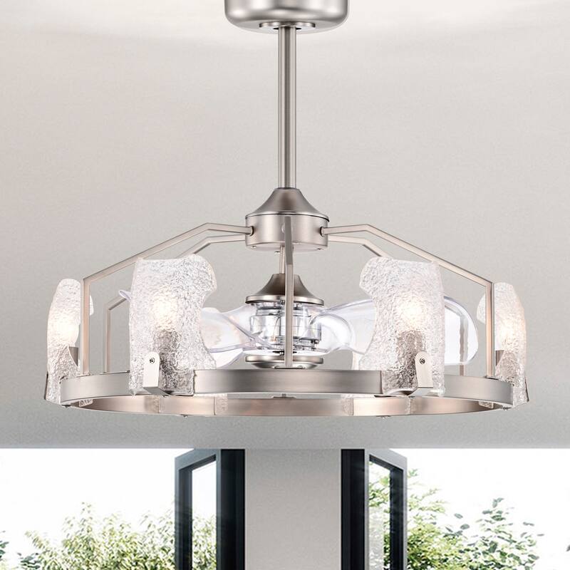Luciala 28 Inch Satin Nickel Finish Modern Ceiling Fandelier with Remote - N/A