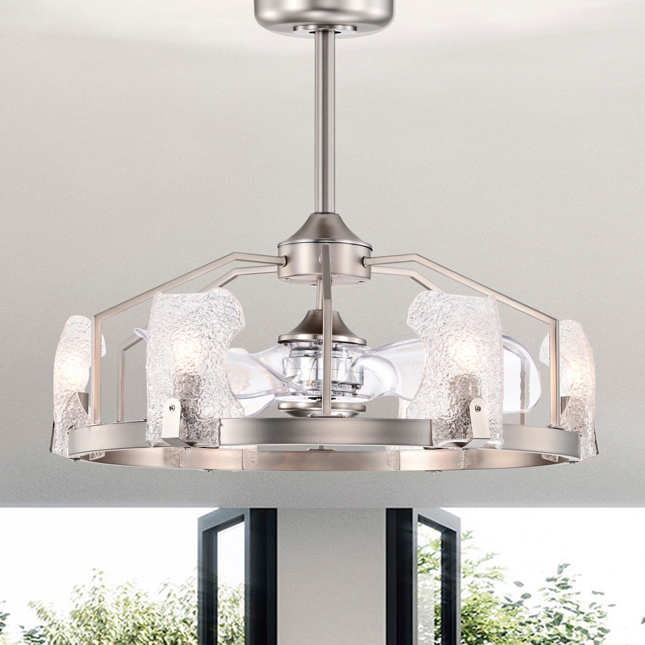 Warehouse of Tiffany Luciala 28 Inch Satin Nickel Finish Modern Ceiling Fandelier with Remote