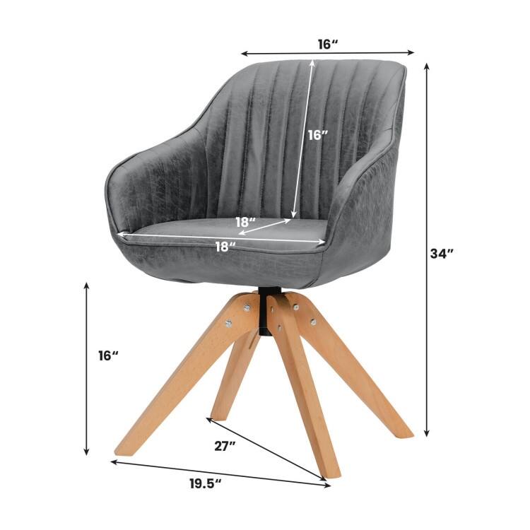 Modern Leathaire Set of 2 Swivel Accent Chair with Beech Wood Legs - 33.5 x 27 x 27 inch (L x W x H)