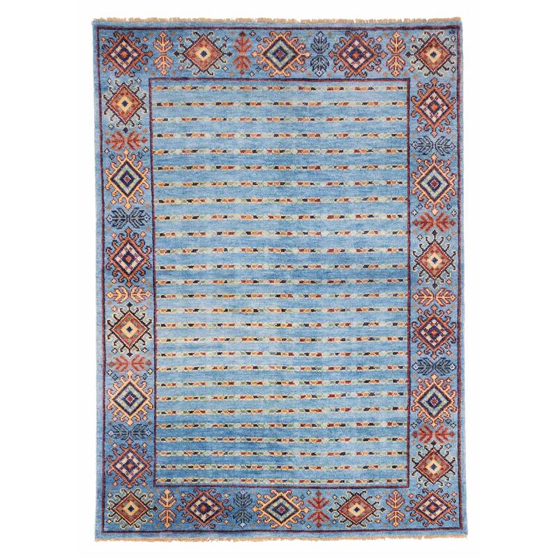 ECARPETGALLERY Hand-knotted Peshawar Ziegler Sky Blue Wool Rug - 5'8 x 7'11