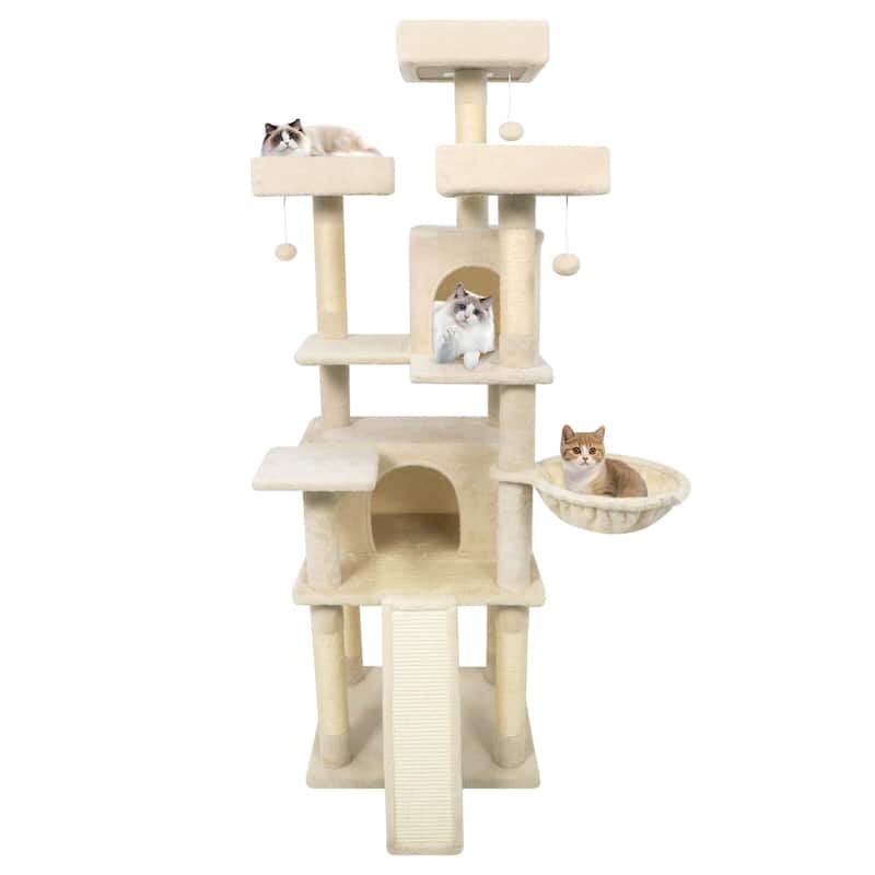 Costway 65” Tall Multi-level Cat Tree with 3 Upholstered Top Perch 2 - See Details