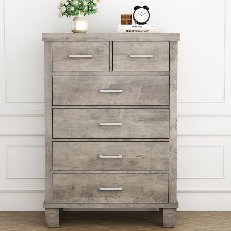 Dresser for Bedroom with 6 Drawers, 45" Tall White Chests of Drawers with Storage, Large Drawer Dresser for Closet - Grey