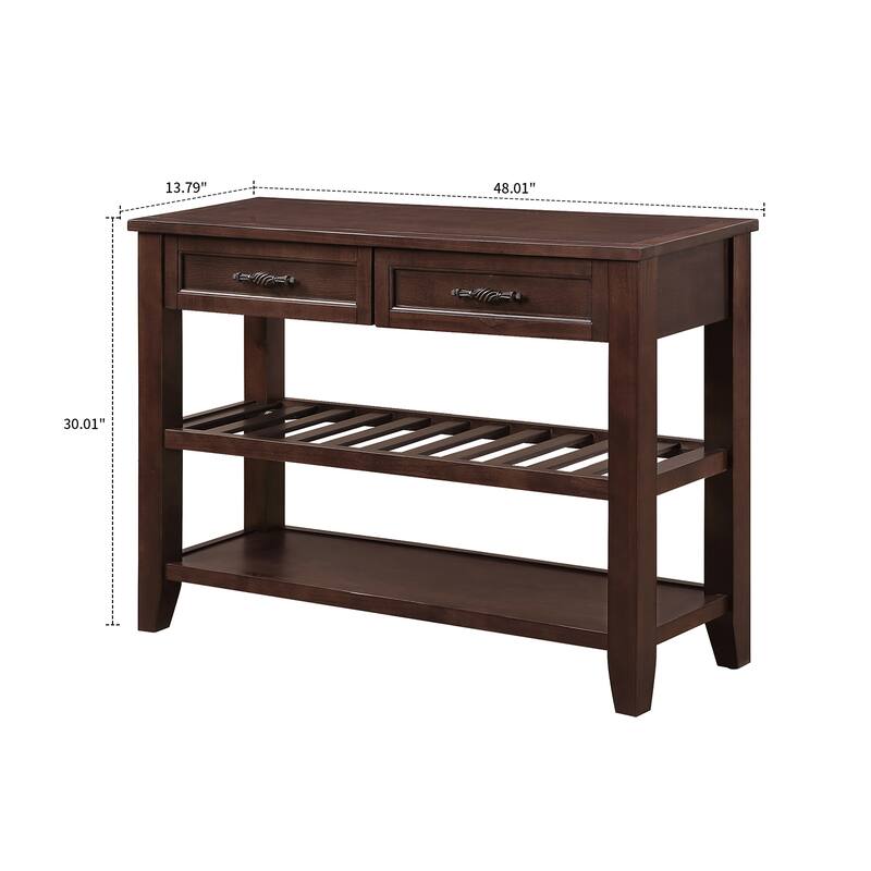 Vintage French Style Console Table with 2 Drawers and 2 Bottom Shelves
