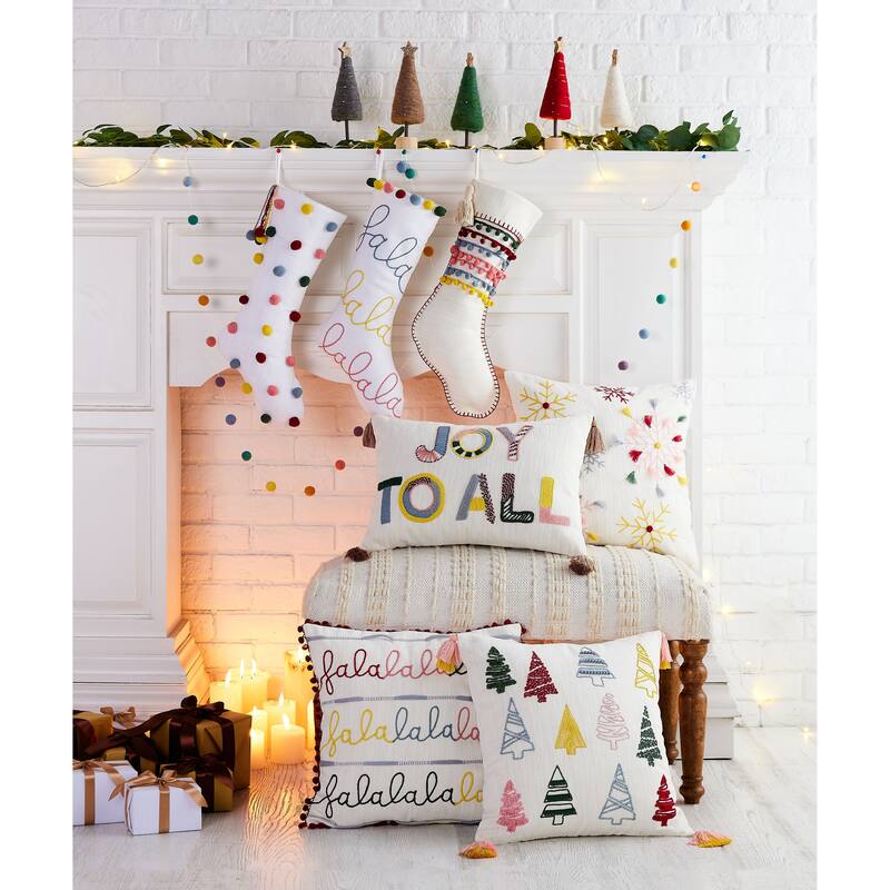 Joy To All Embroidered Tassel Pillow