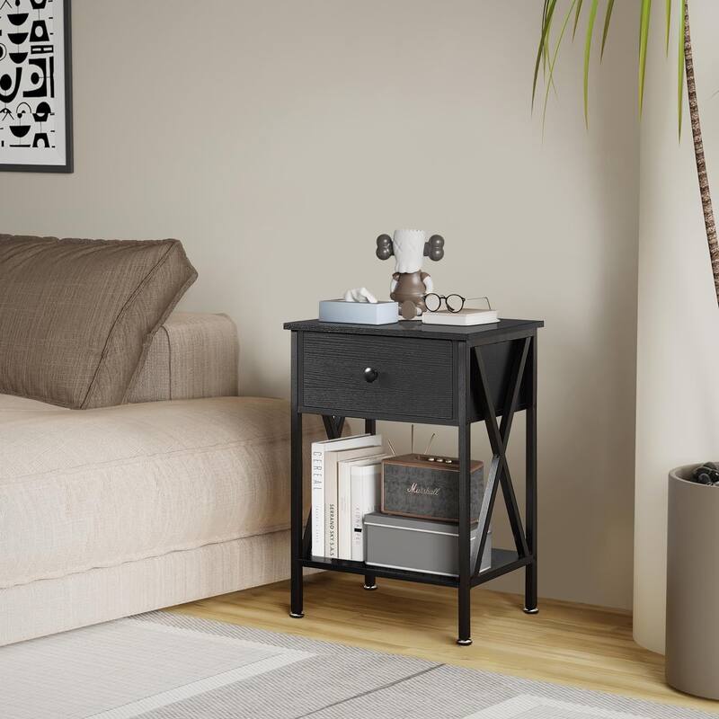 VECELO 1 - Drawer Modern End Table/Nightstands with Storage Shelves