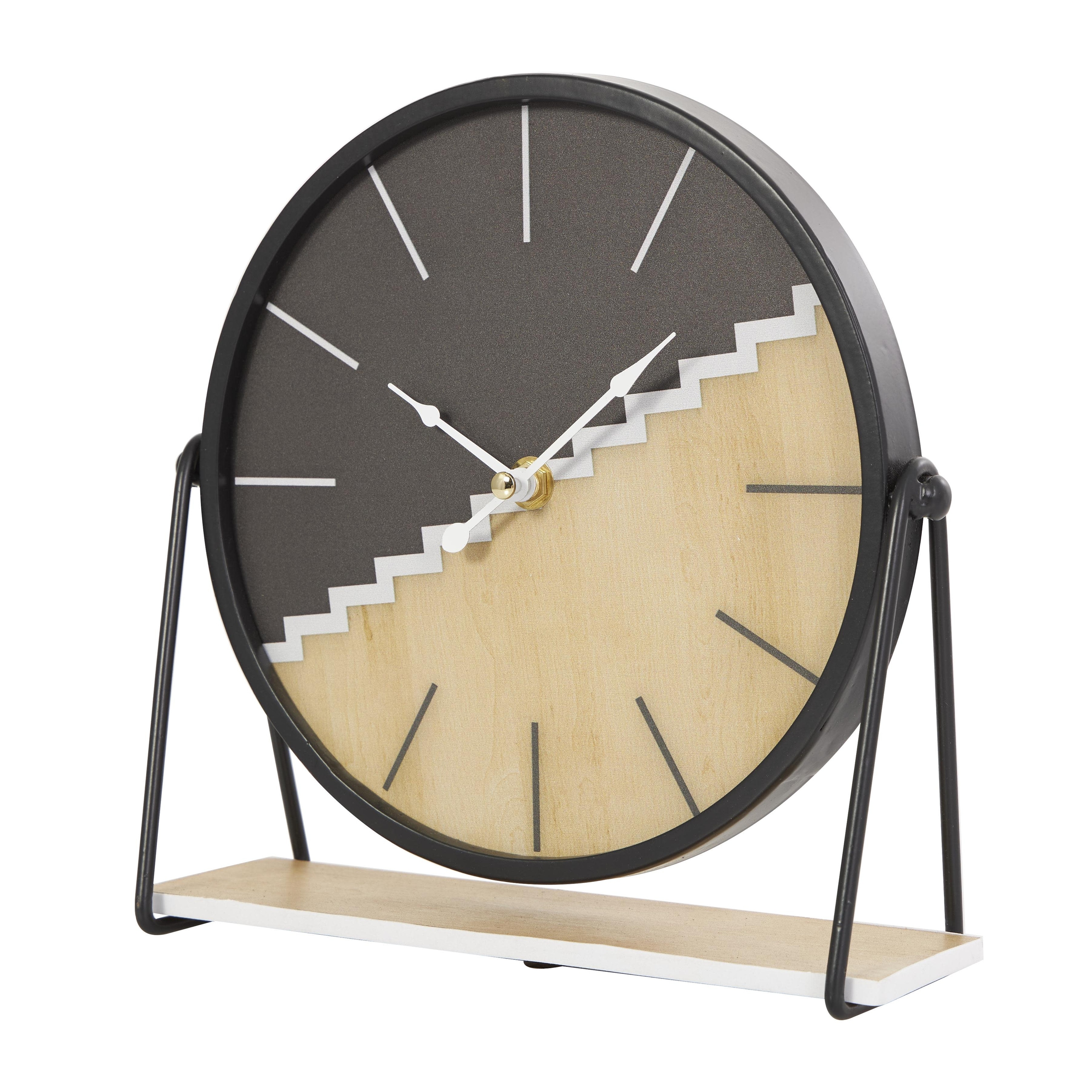 Wooden Geometric Decorative Clock with Brown Wood Accents - Black - Roche River Decor