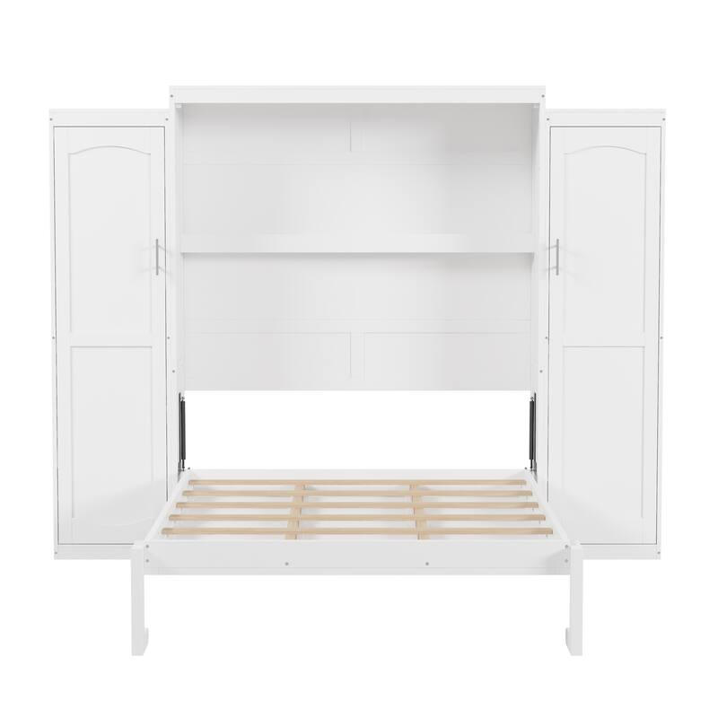 Full/Queen Size Murphy Bed with 2 Wardrobe and Storage Shelf