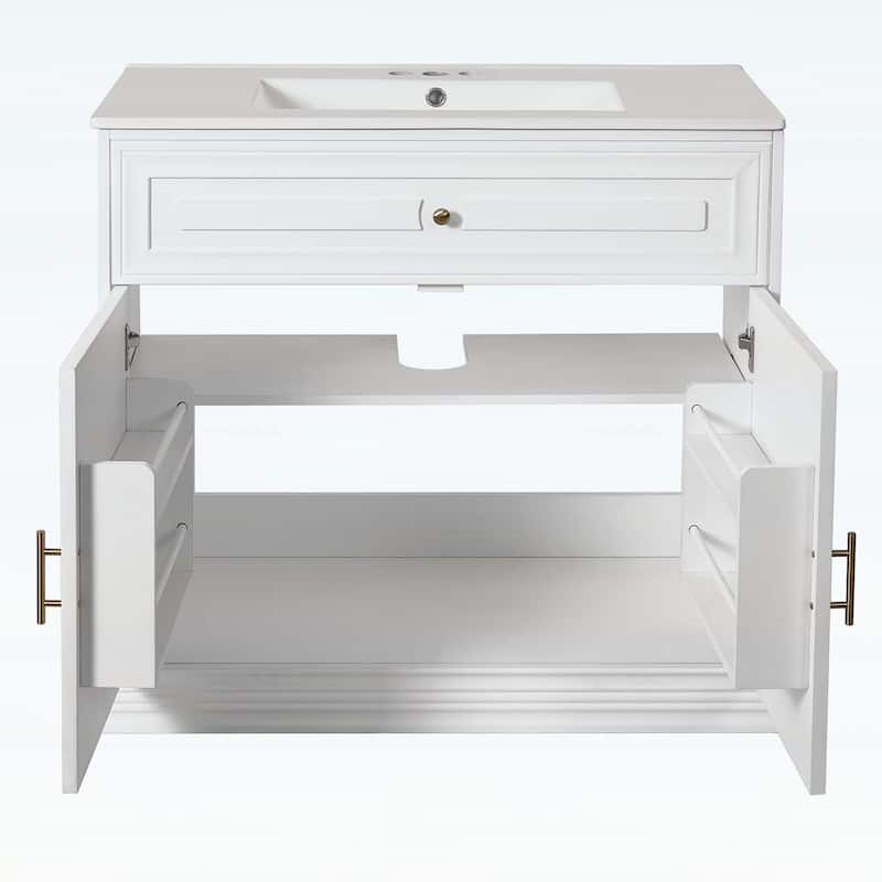 36 Inch Bathroom Vanity with Ceramic Sink,Soft Closing Doors,and Wood Frame for Elegant Storage