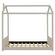 preview thumbnail 7 of 8, Beige Full Size Velvet House Bed with Roof, Pinewood Frame Wood Bed