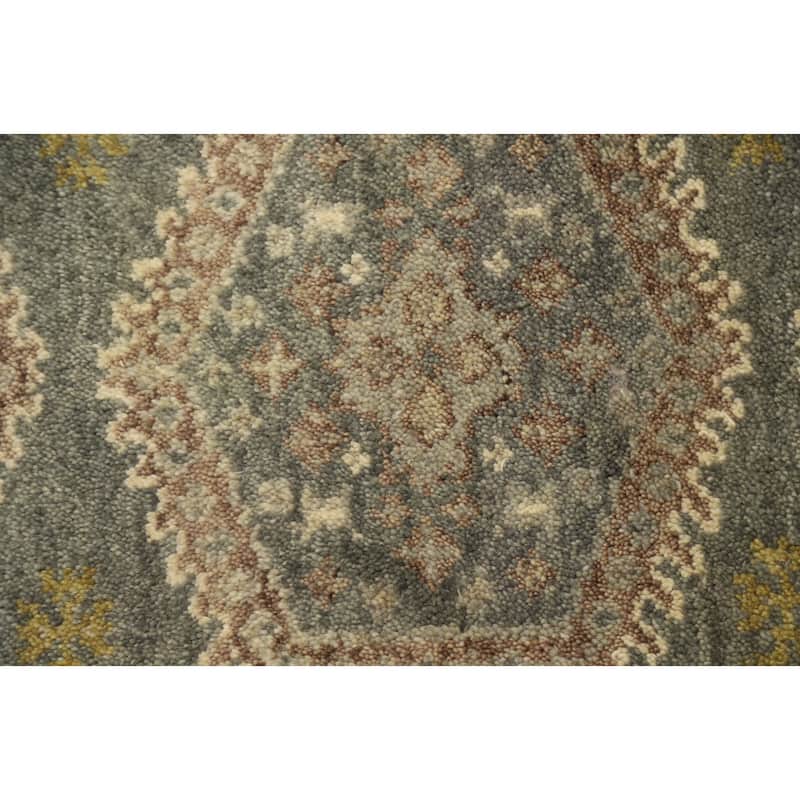 Hand Knotted Oriental 100% Wool Carpet Traditional Geometric Greys & Charcoal Viss Runner Rug - 9' 10'' X 2' 7''