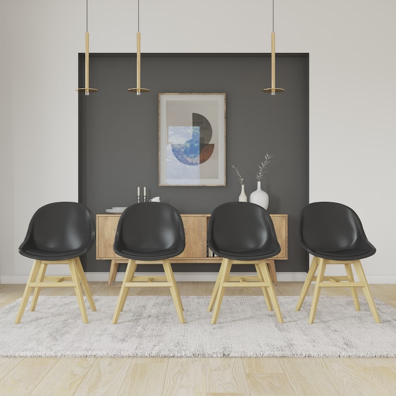 Midtown Concept Indoor Wood Dining Chairs - With Cushion (Set of 4) - Black Side Chairs with Light Wood Finish Legs