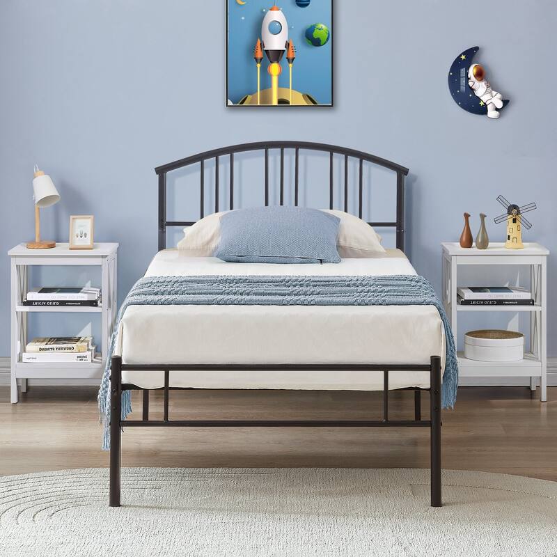 VECELO 3 Piece Bedroom Set Platform Bed Frame and Nightstands Set of 2 - White - Twin