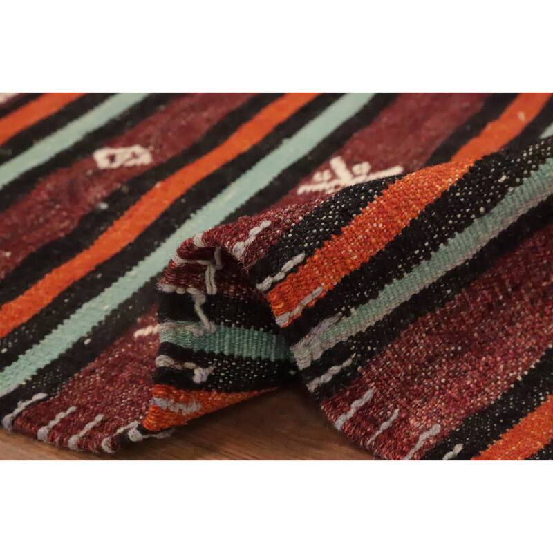 Hand Woven Oriental 100% Wool Carpet Southwestern Tribal Red Kilim Runner Rug - 8' 4'' X 3' 3''