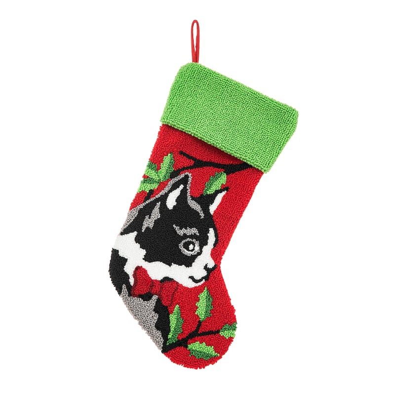 Glitzhome 20.5"L Dog Hooked Xmas Stocking