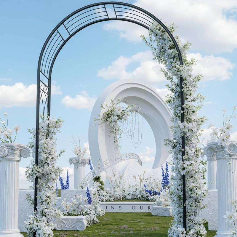 Outdoor 7.8Ft Metal Garden Arch Trellis for Climbing Plants, Parties - Black