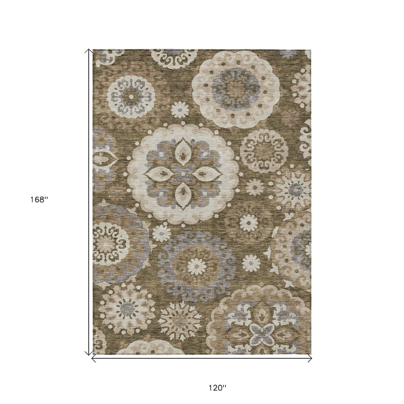 HomeRoots Floral Medallion Transitional Rectangle Outdoor Rug