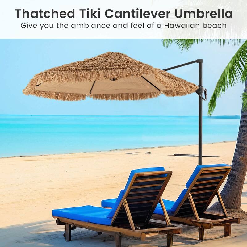 Costway 9.5 FT Cantilever Hula Tiki Thatch Patio Umbrella with Vented