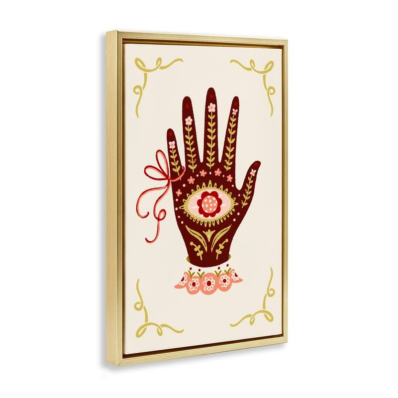 Stupell Boho Folk Style Hand Framed Floater Canvas Wall Art Design By Hannah Moren