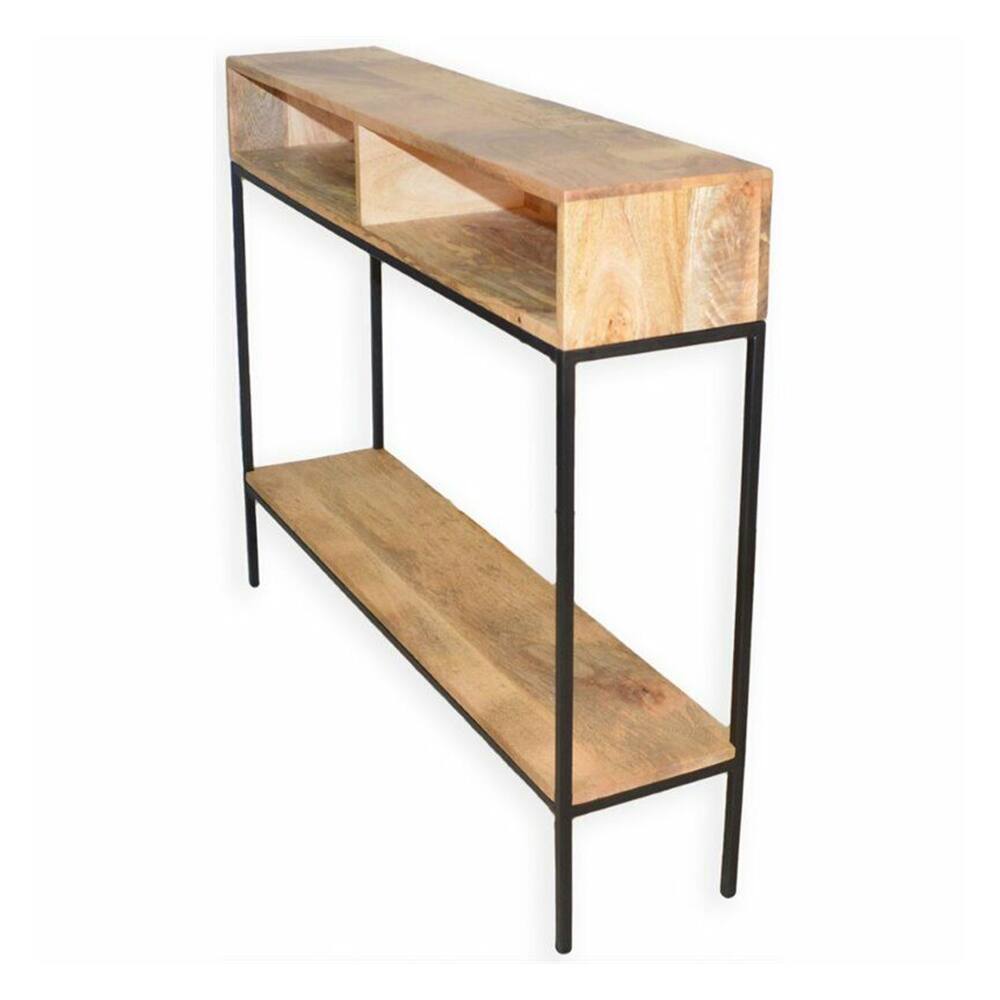 Solid Mango Wood Top Console Table in Natural/Black 54 x 84 Bed