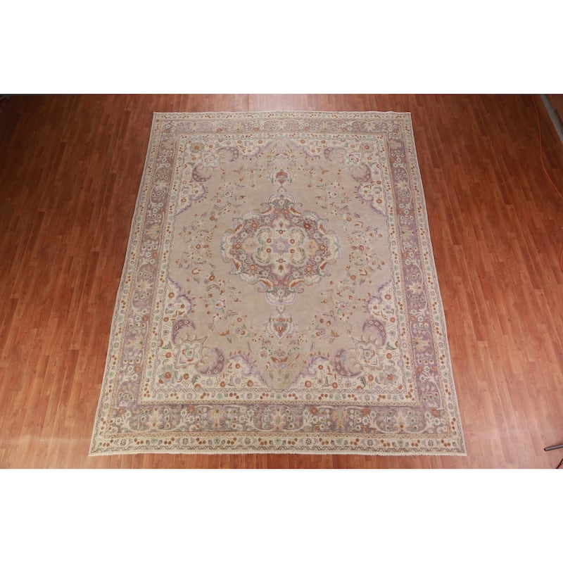 Tabriz Persian Vintage Area Rug Handmade Traditional Wool Carpet - 9'10" x 12'6"
