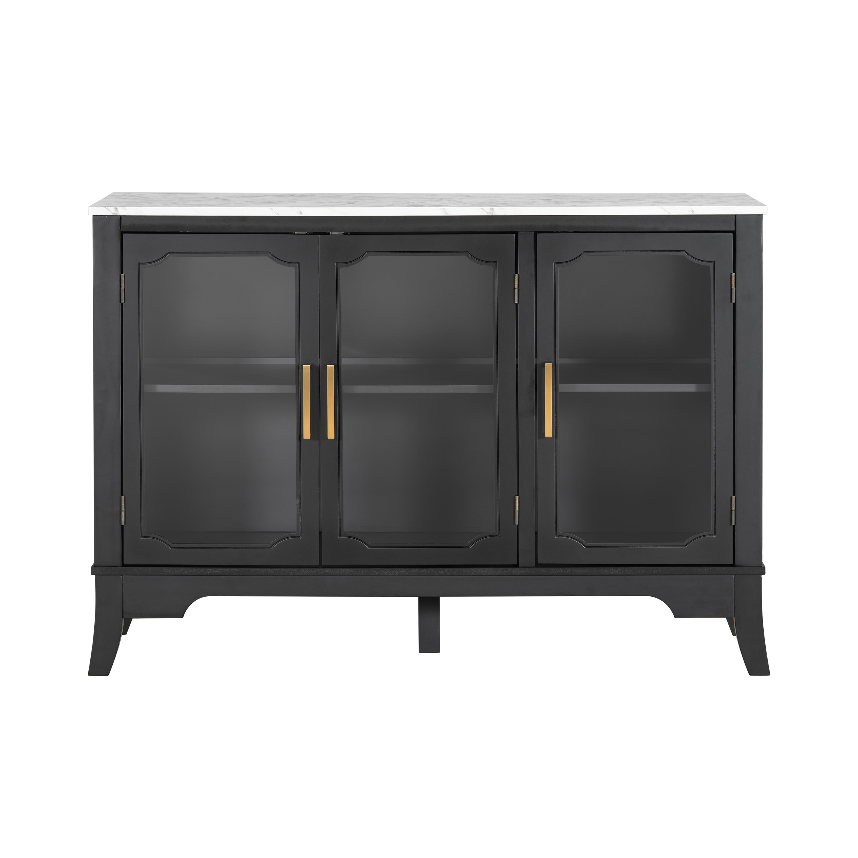 Roomfitters Large 3-Door Sideboard Storage Cabinet with Glass Accents