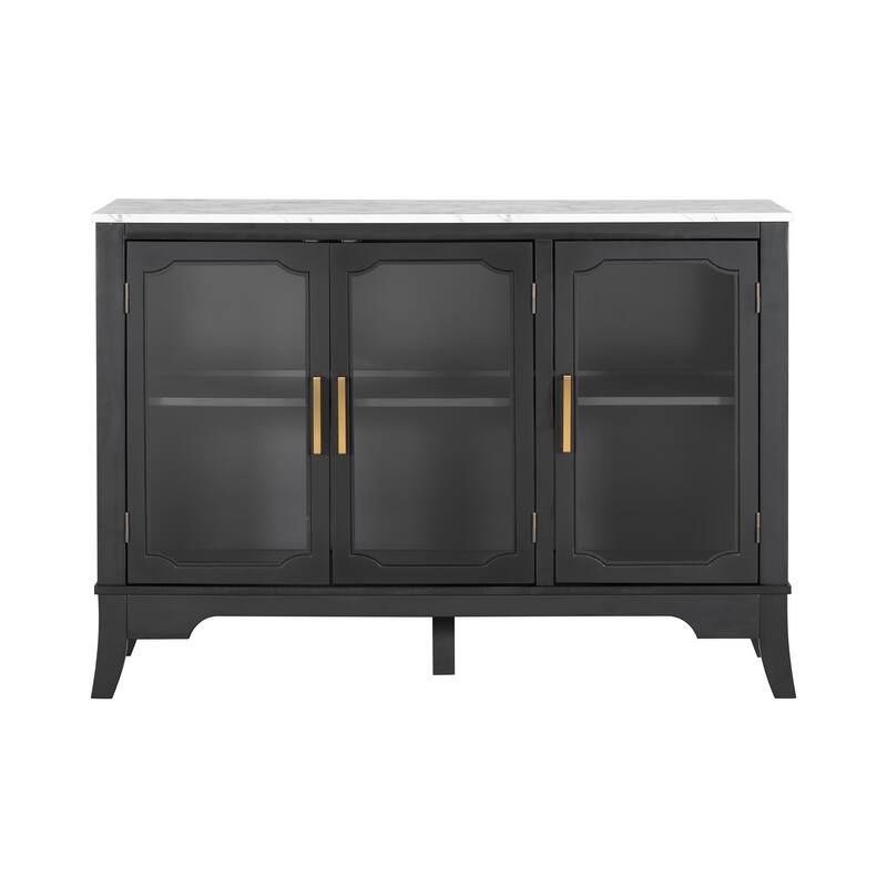 Roomfitters Large 3-Door Sideboard Storage Cabinet with Glass Accents - Black