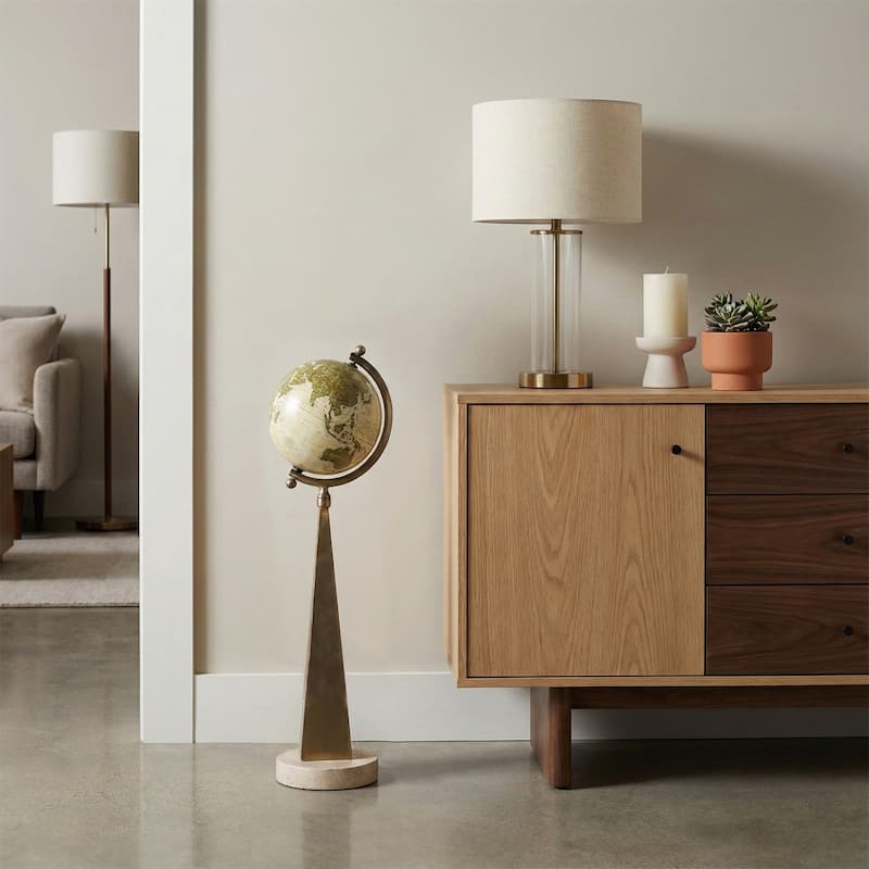 Decorative Tall Globe Statue with Sculpture Base - 30", Bronze - 30.0"