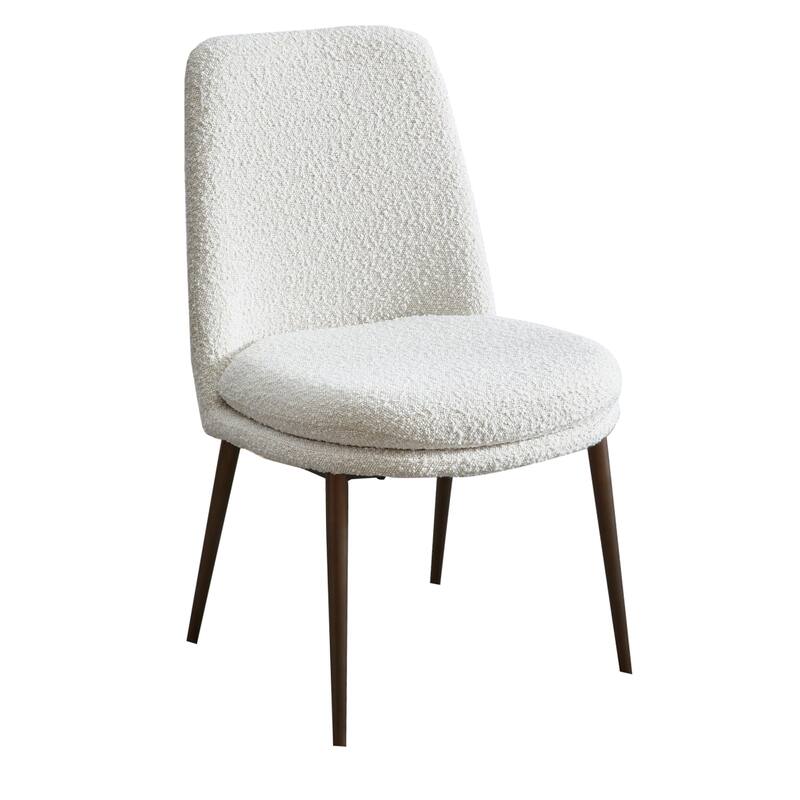 Zame 20 Inch Dining Chair, Boucle Fabric, Tapered Legs, Set of 2, White, Brown