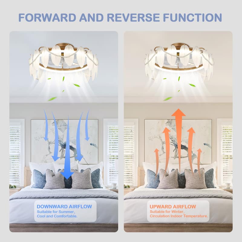 Cusp Barn 20'' Modern Indoor Flush Mount Ceiling Fan with Lights and APP Control Feather Low Profile Ceiling Fans for Bedroom