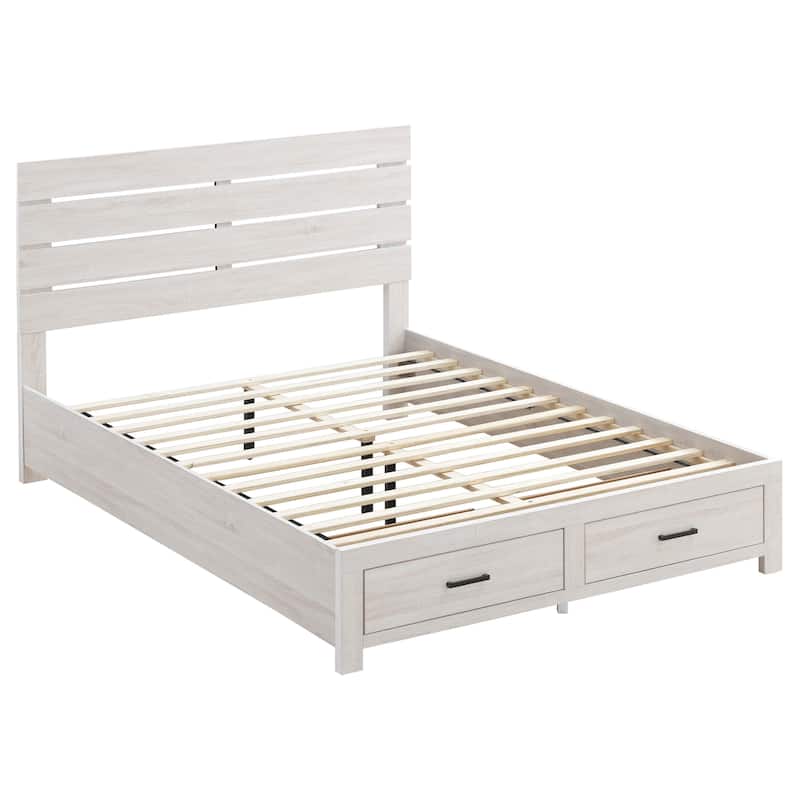 Coastal White Eastern King Platform Bed with Storage Drawers