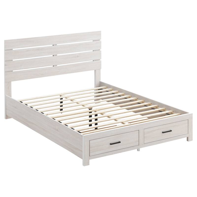 Queen Size Solid Wood Storage Bed with Slatted Headboard and Built-in Drawers