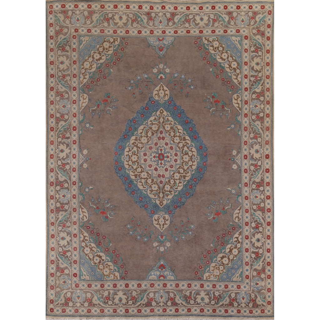 Over Dyed Distressed Tabriz Persian Vintage Rug Handmade Wool Carpet - 8'1" x 11'4"