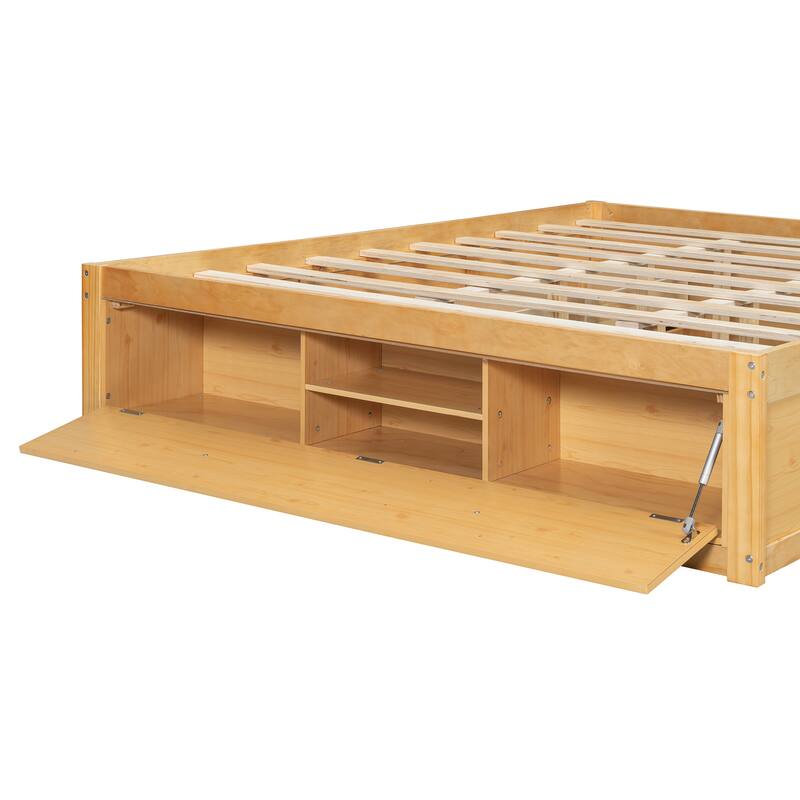 Queen Size Platform Bed Open Frame with Footboard Storage and 4 Drawers