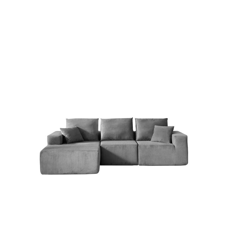 Modular Sectional Sofa with L Shape Chaise Lounge, Corduroy Upholstered 3 Seater Sofa, Deep Seat Cloud Sofa with Pillows