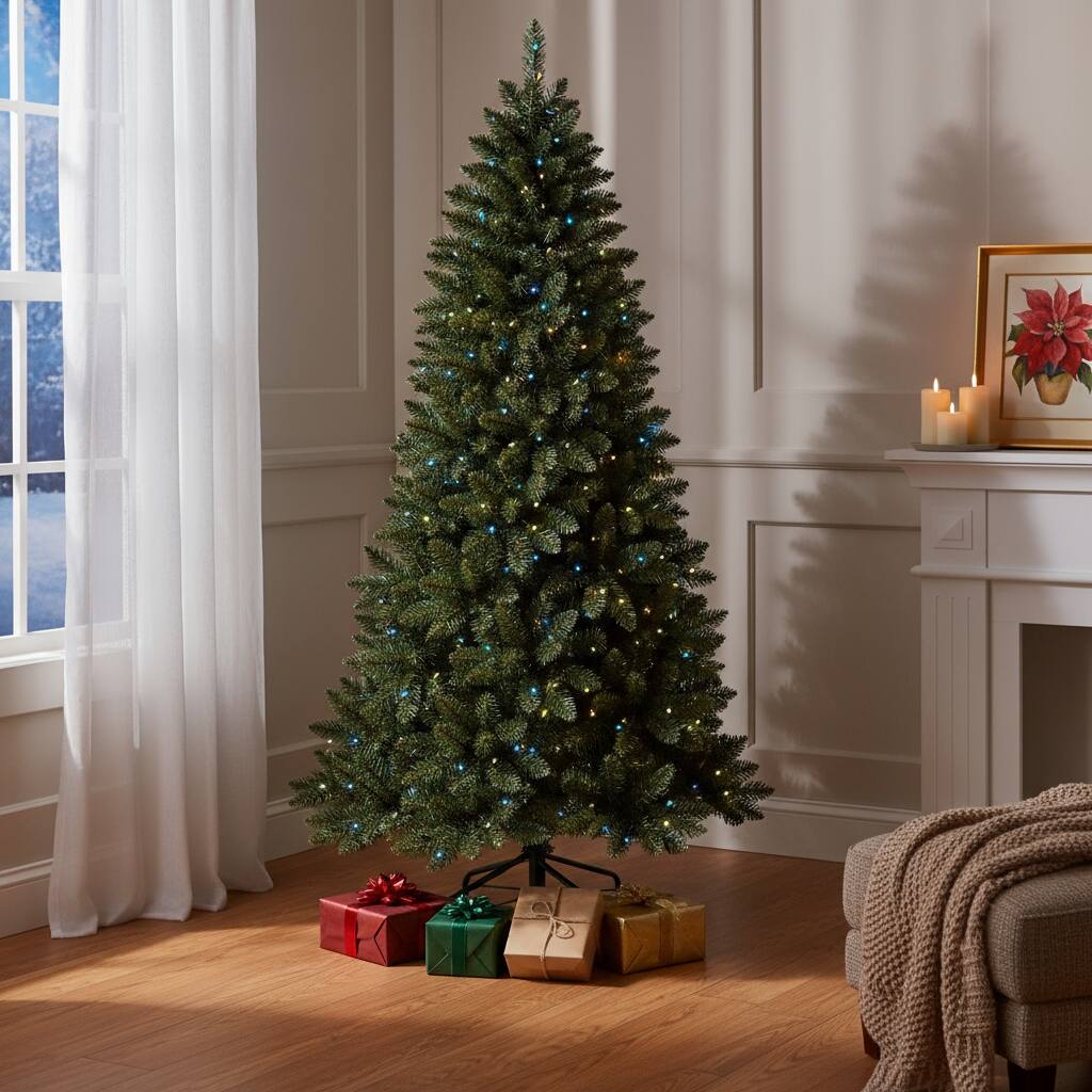 HomeRoots 6' Pre Lit Full Fir Christmas Tree - Green - 38.00 in. x 72.00 in. x 38.00 in.