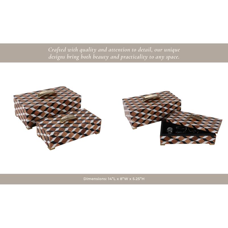 Resin Decorative Boxes with Metallic Accent (Set of 2) - 5" & 2" Black - 14" x 8" x 5.25"