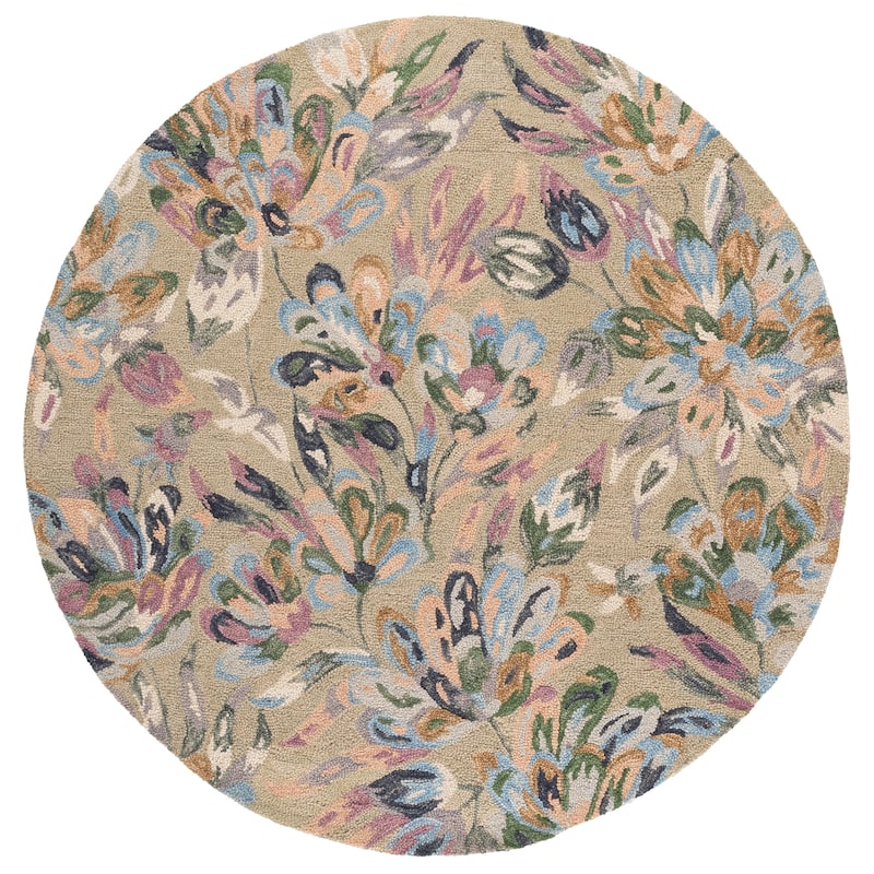 SAFAVIEH Handmade Jardin Evamarie Floral Wool Rug - 6' Round - Beige/Blue