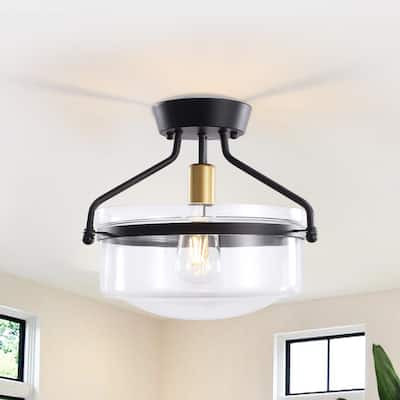 1 - Light Modern Semi-Flush Mount Ceiling Lights with Clear Drum Glass - N/A