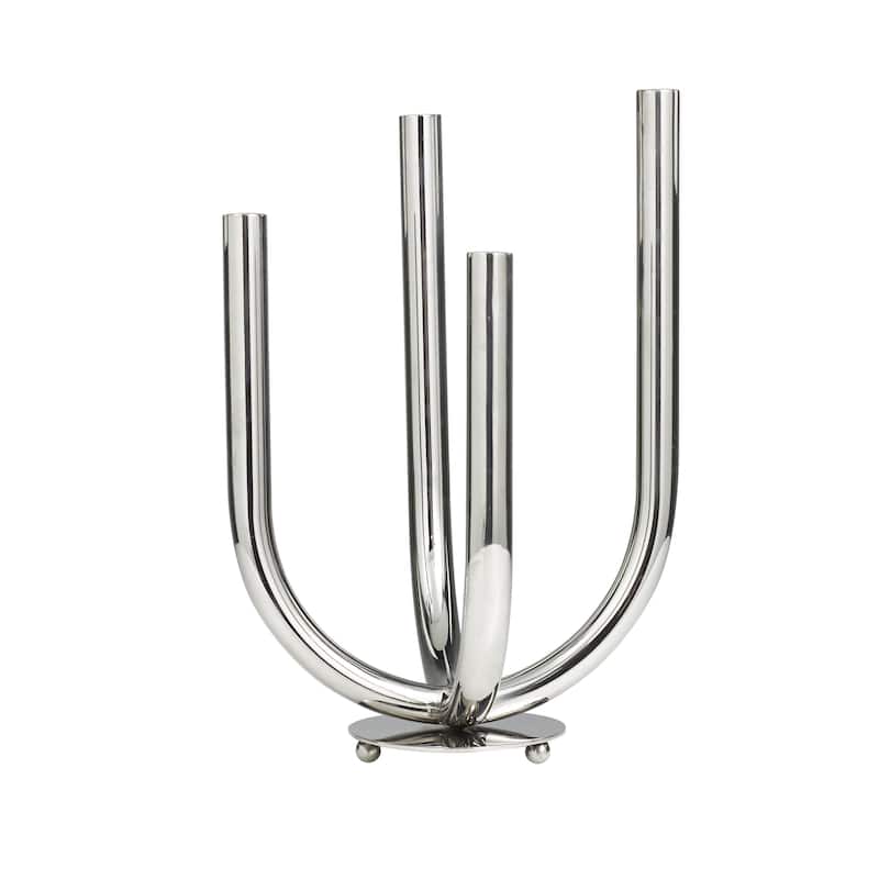 Stainless Steel Metal Abstract U-Shaped Candelabra - Silver - Roche River Decor