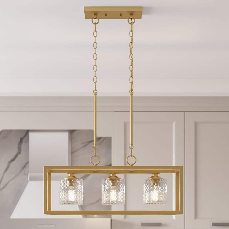 Allegray 3-light Modern Farmhouse Rectangle Chandelier Kitchen Island Pendant with UL Certified - Satin Brass