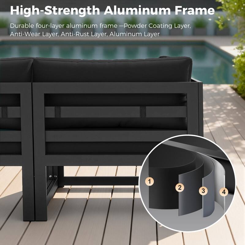 9-Piece Modern Aluminum Outdoor Furniture Set With Fire Pit Table Propane/Gas 60,000 BTU, Extra Large Aluminum Patio Sectional